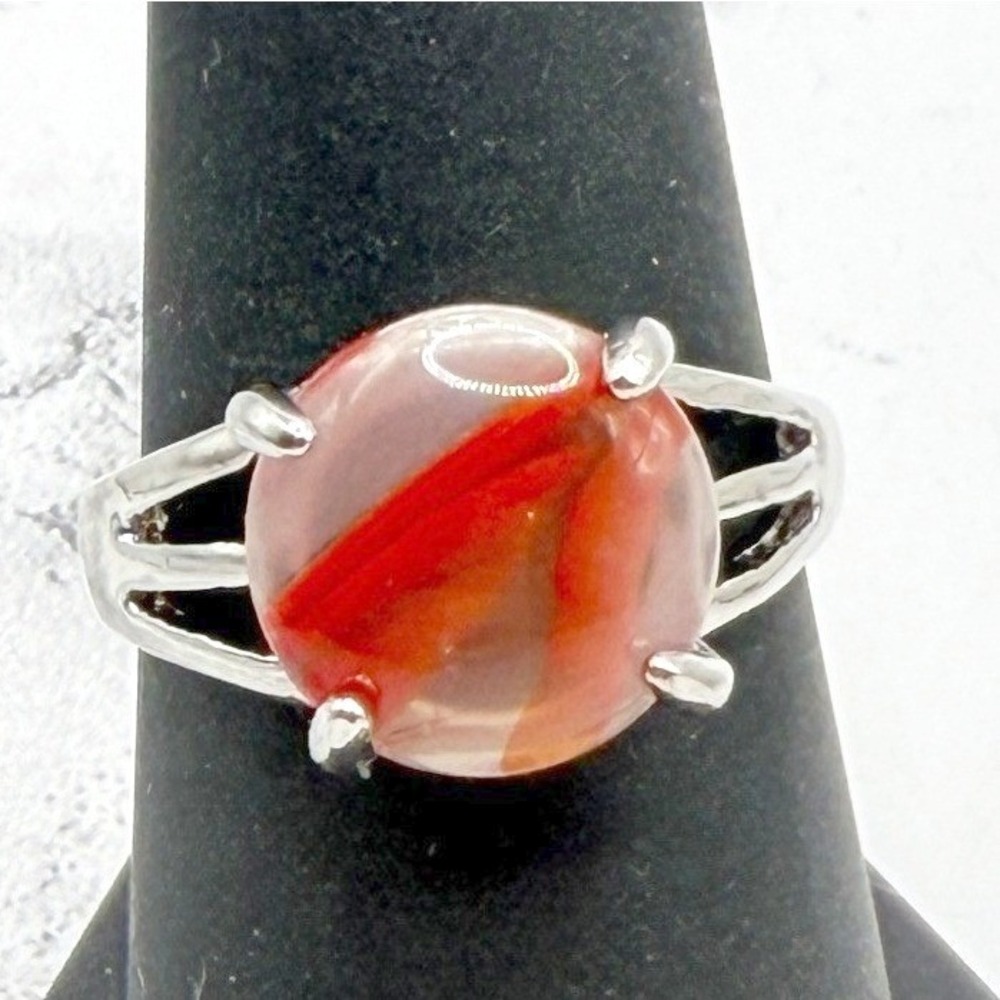 Red Swirl Cabochon Ring Silver‎ Tone Size 8 Statement Candy Gothic VIDEO